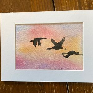 Mini original watercolour sunset/birds in flight